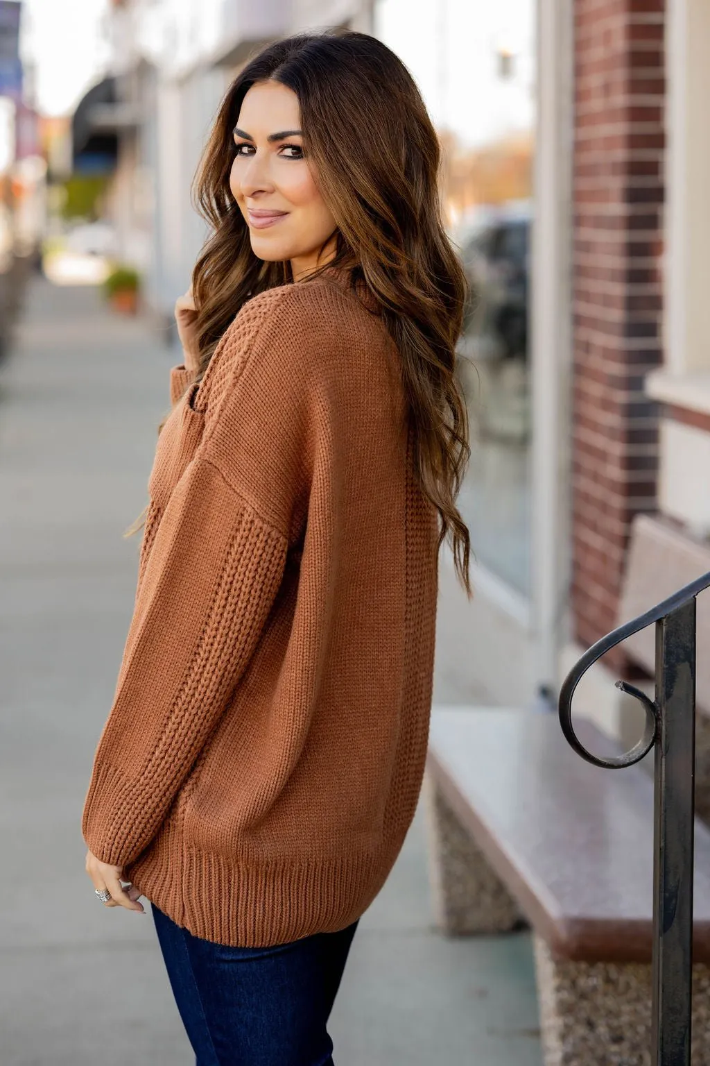 Contrasting Knit Pocket Sweater