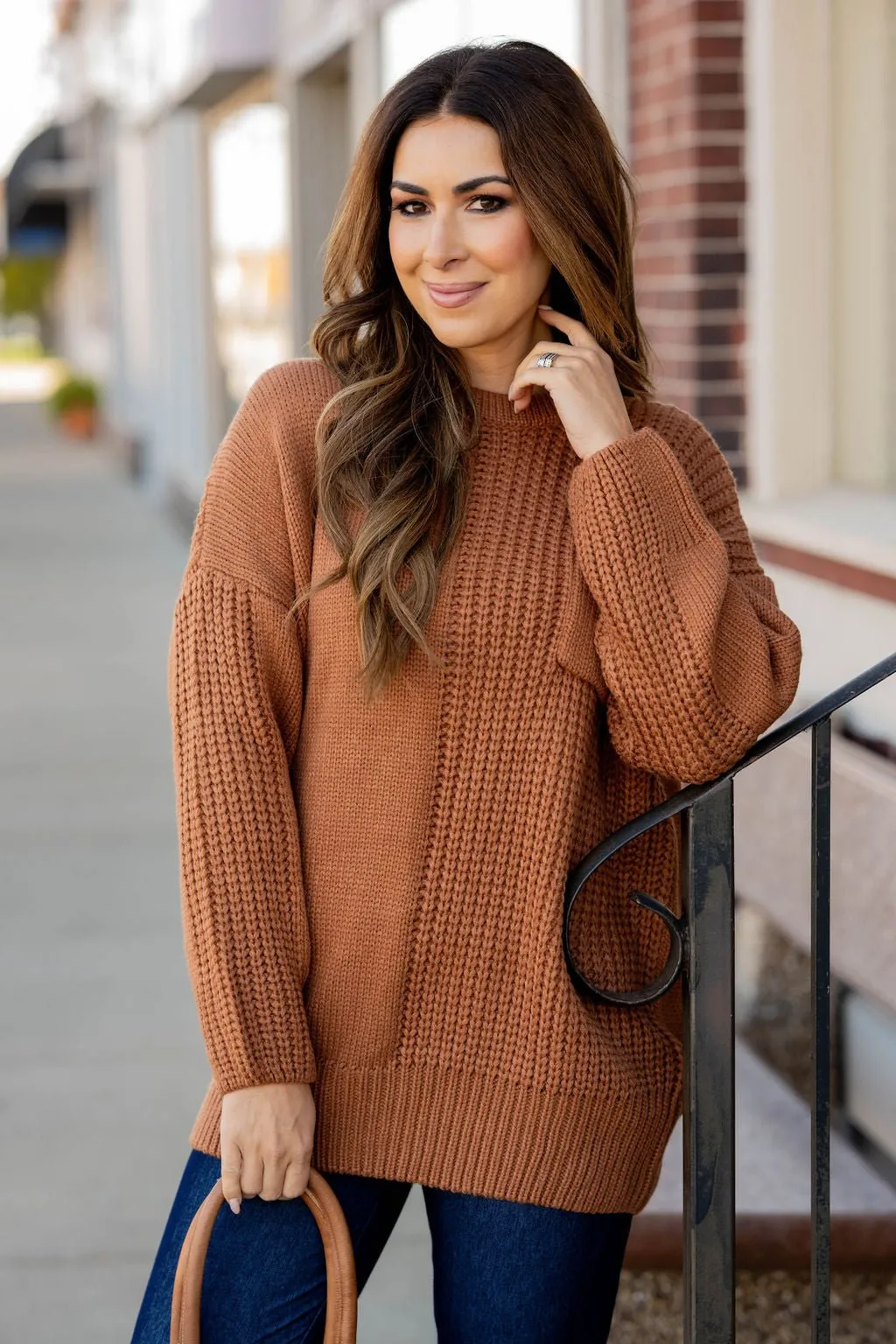 Contrasting Knit Pocket Sweater