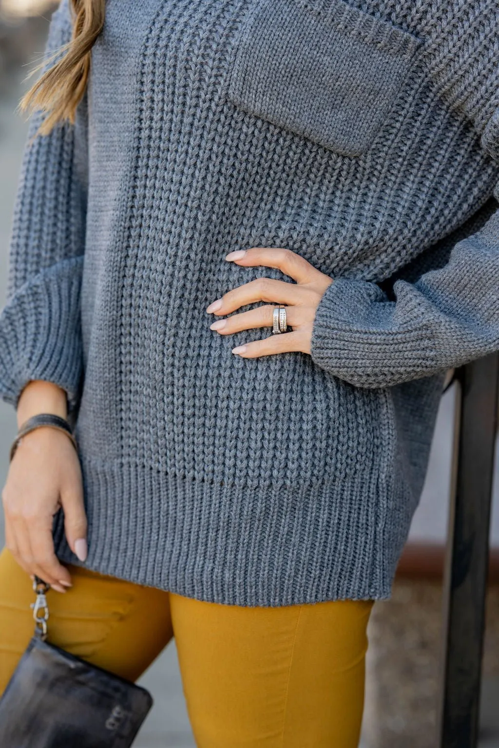 Contrasting Knit Pocket Sweater