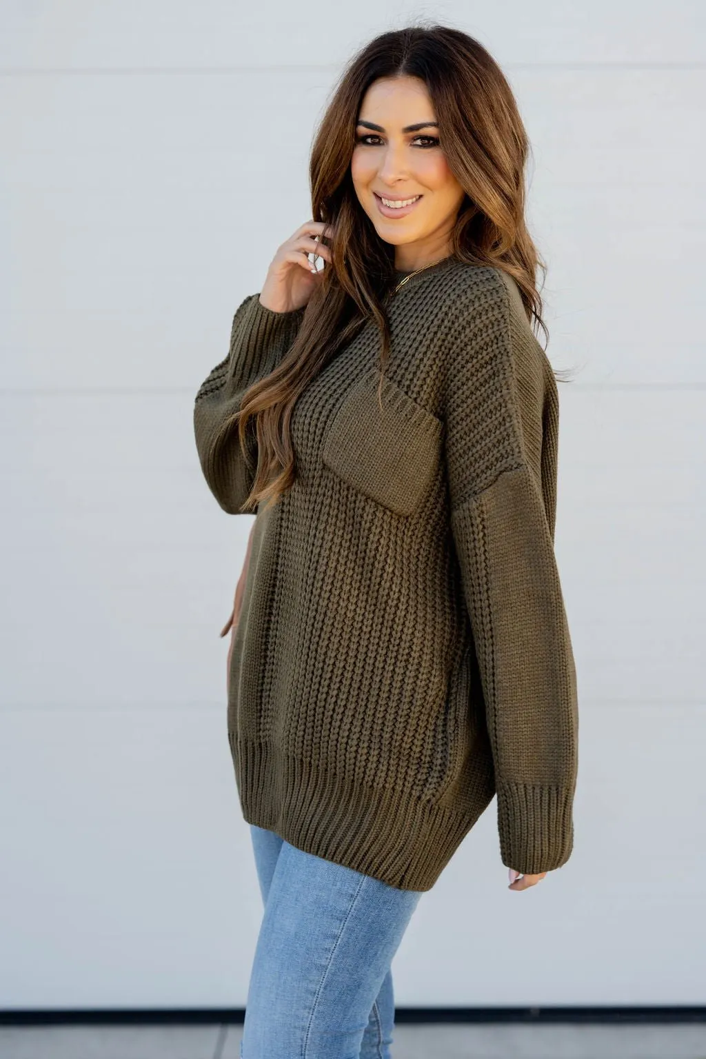 Contrasting Knit Pocket Sweater
