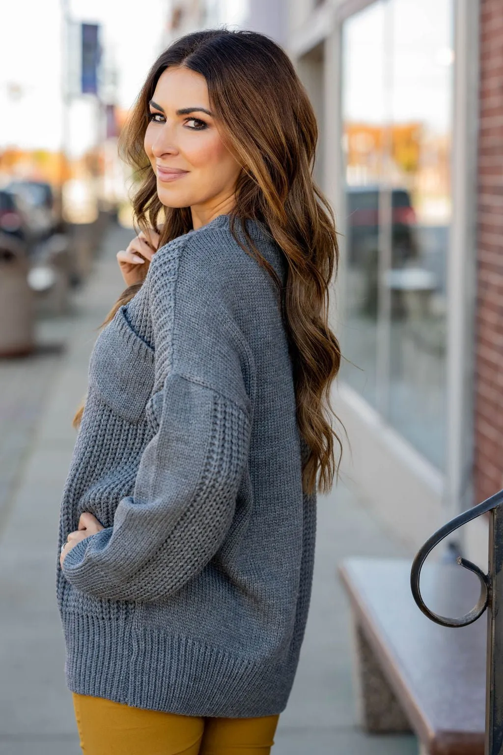 Contrasting Knit Pocket Sweater