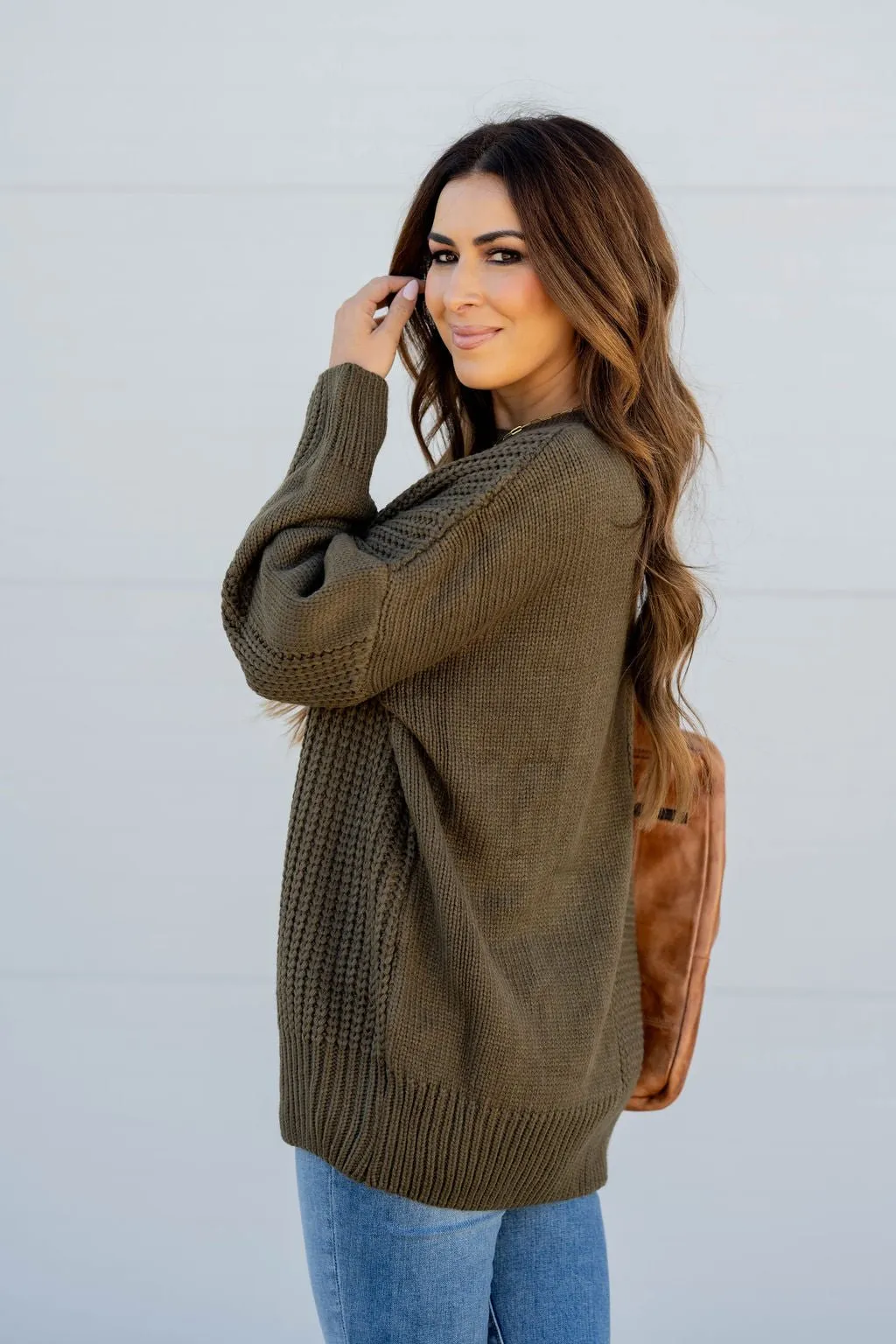 Contrasting Knit Pocket Sweater