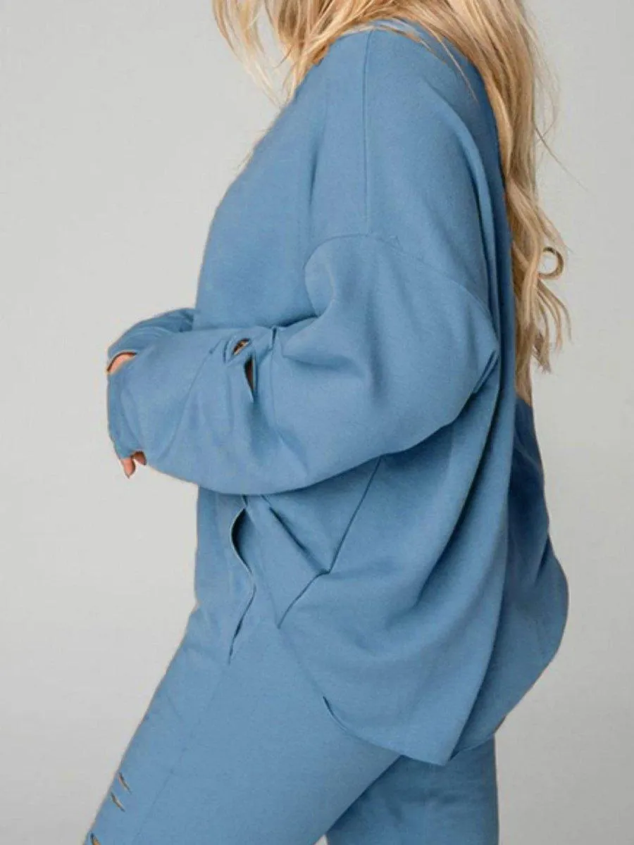 Cozy Up Distressed Sweatshirt and Joggers Set