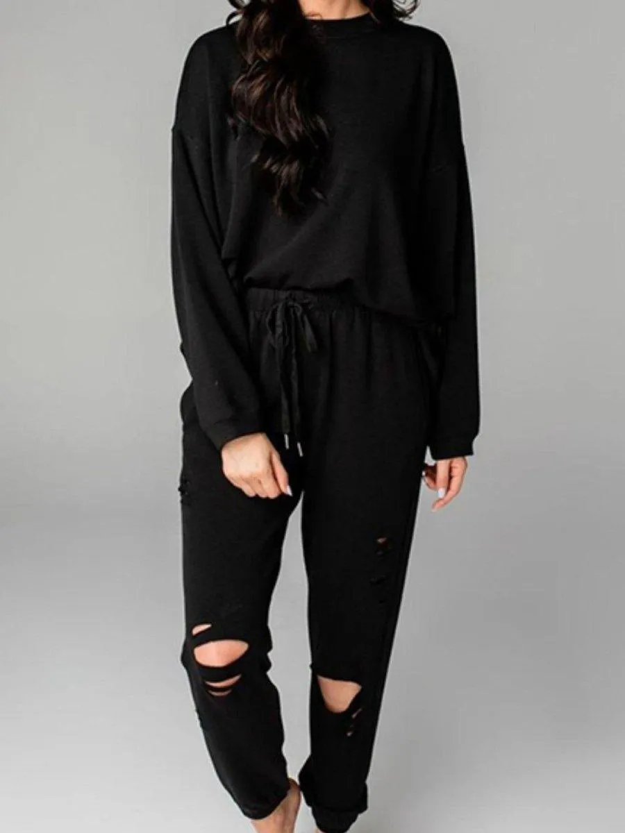 Cozy Up Distressed Sweatshirt and Joggers Set