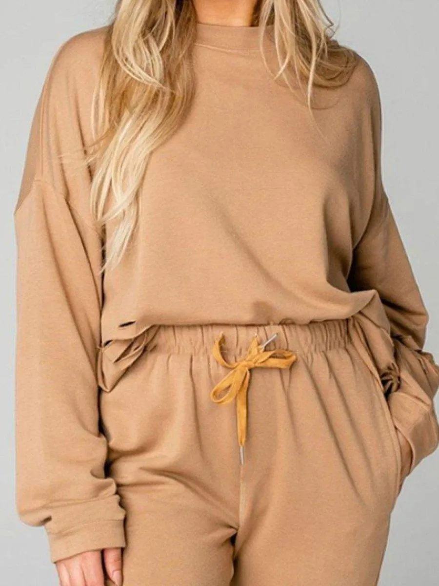 Cozy Up Distressed Sweatshirt and Joggers Set