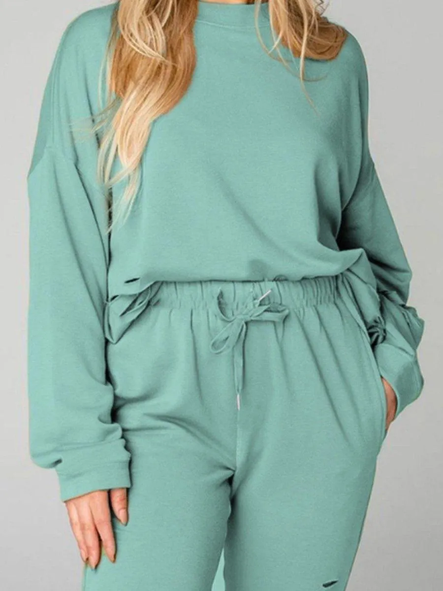 Cozy Up Distressed Sweatshirt and Joggers Set