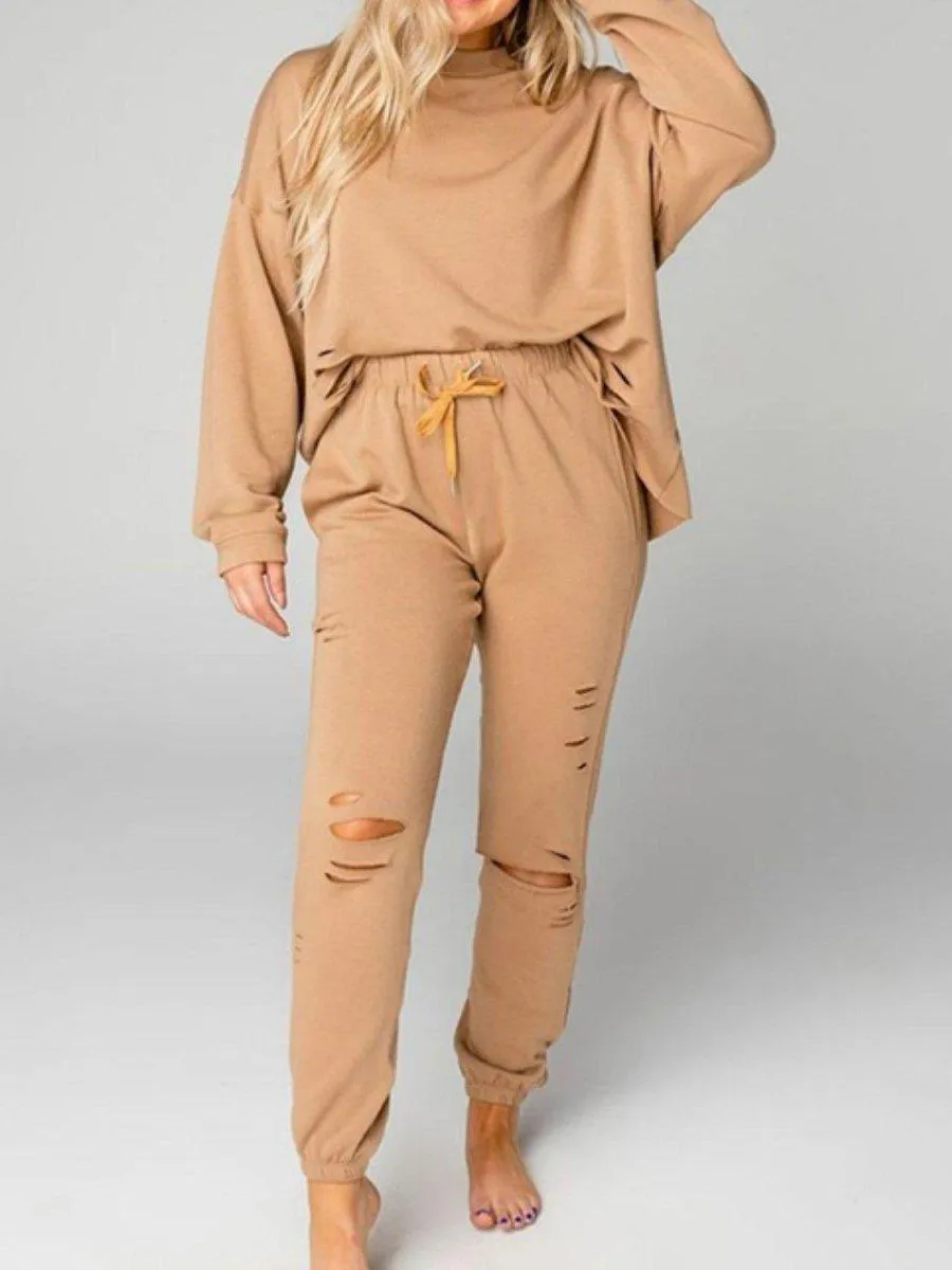 Cozy Up Distressed Sweatshirt and Joggers Set