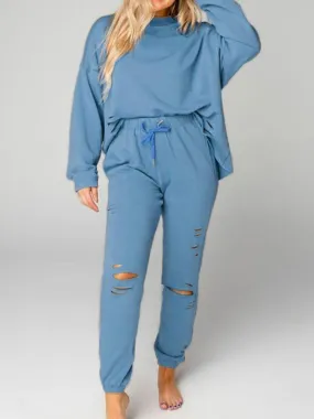 Cozy Up Distressed Sweatshirt and Joggers Set