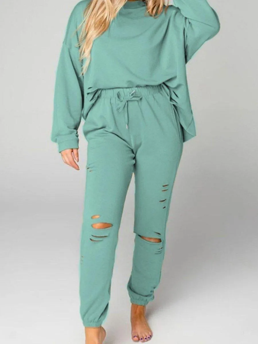 Cozy Up Distressed Sweatshirt and Joggers Set