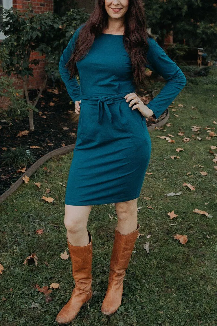 Crewneck Daily Work Party Bodycon Sheath Belted Short Dress