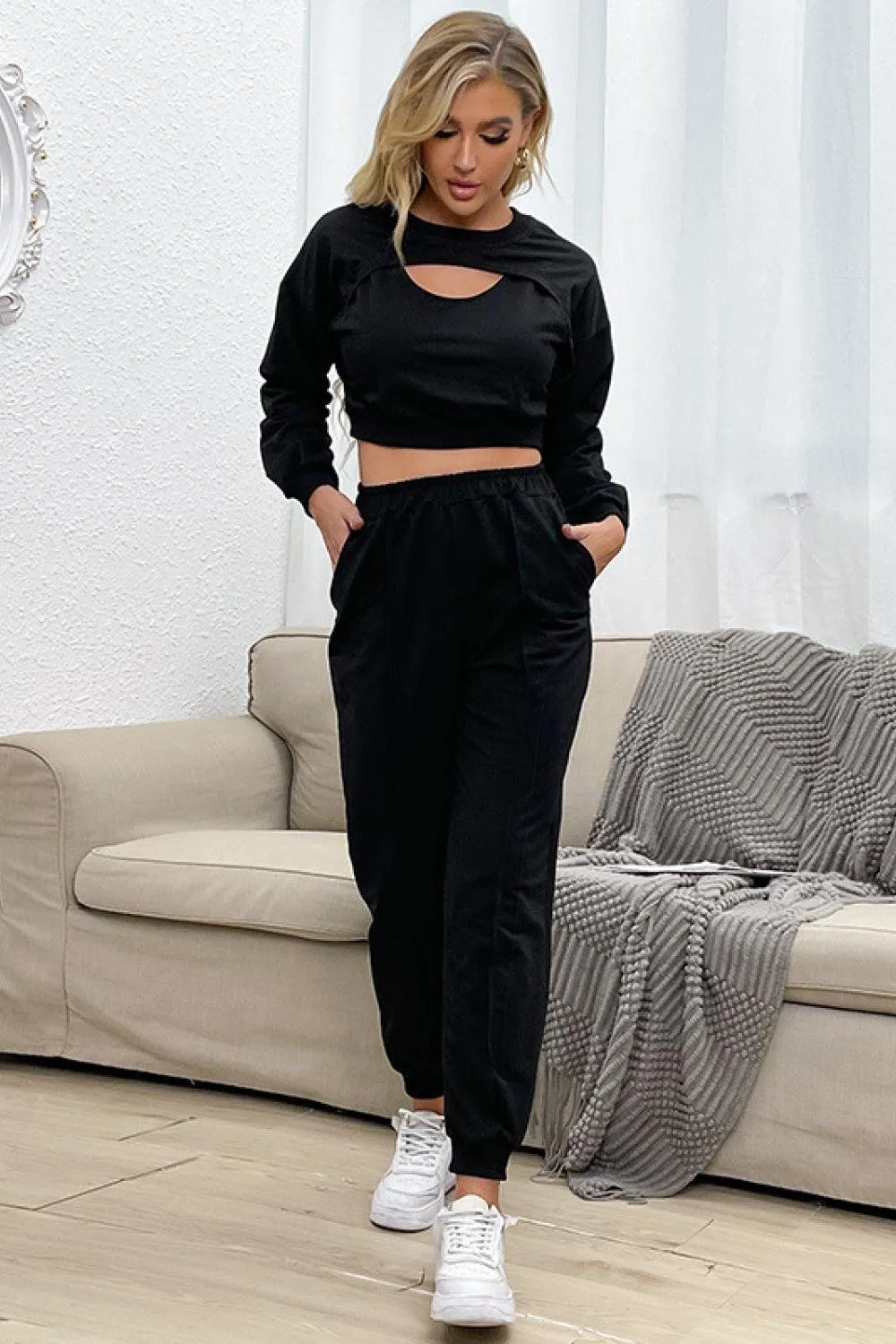 Cut Out Crop Top And Joggers Set