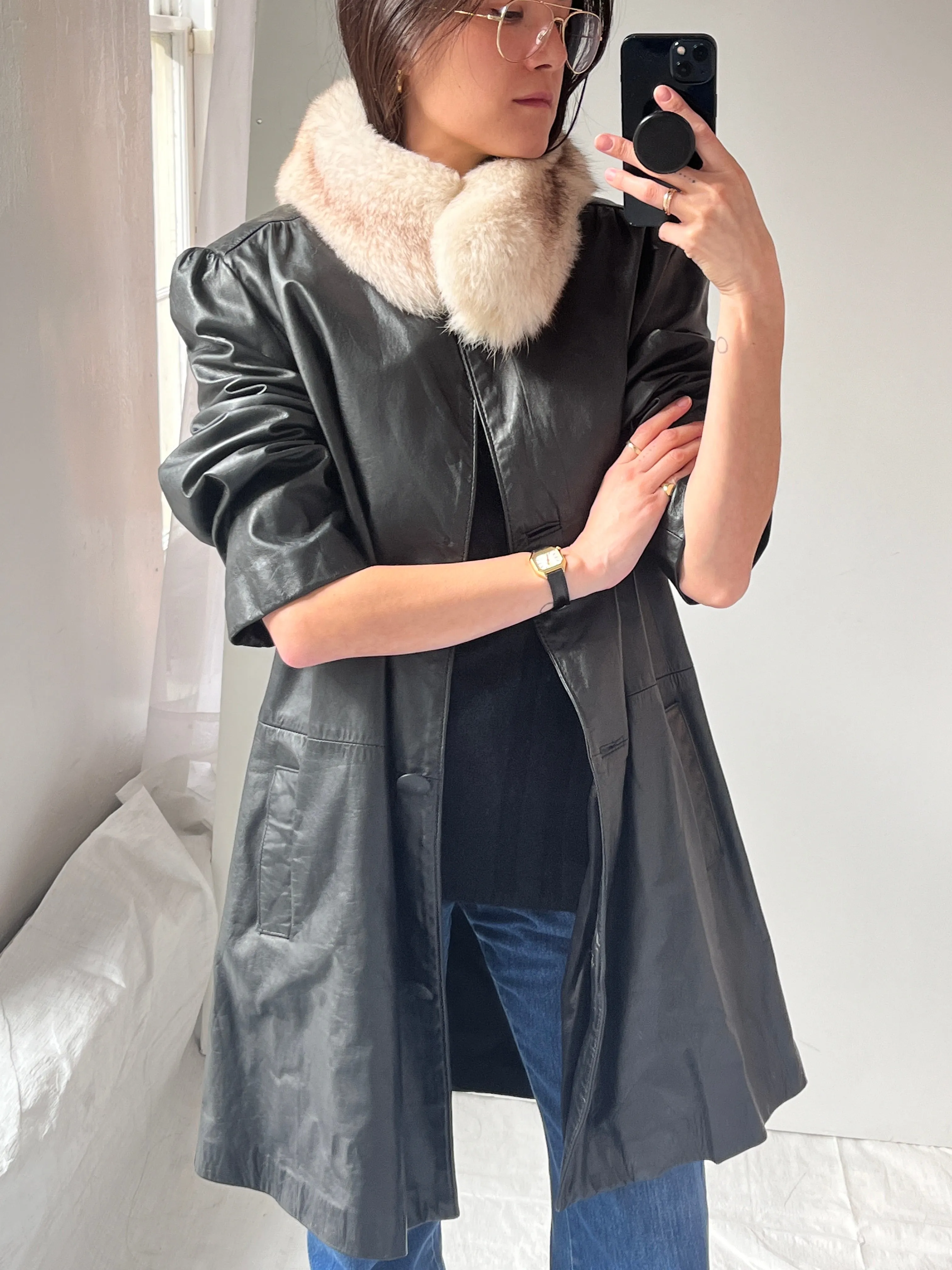 D’esprit leather and fur coat