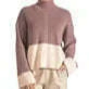 ELAN - Jolene Colorblock Sweater - Plum/Cream Combo