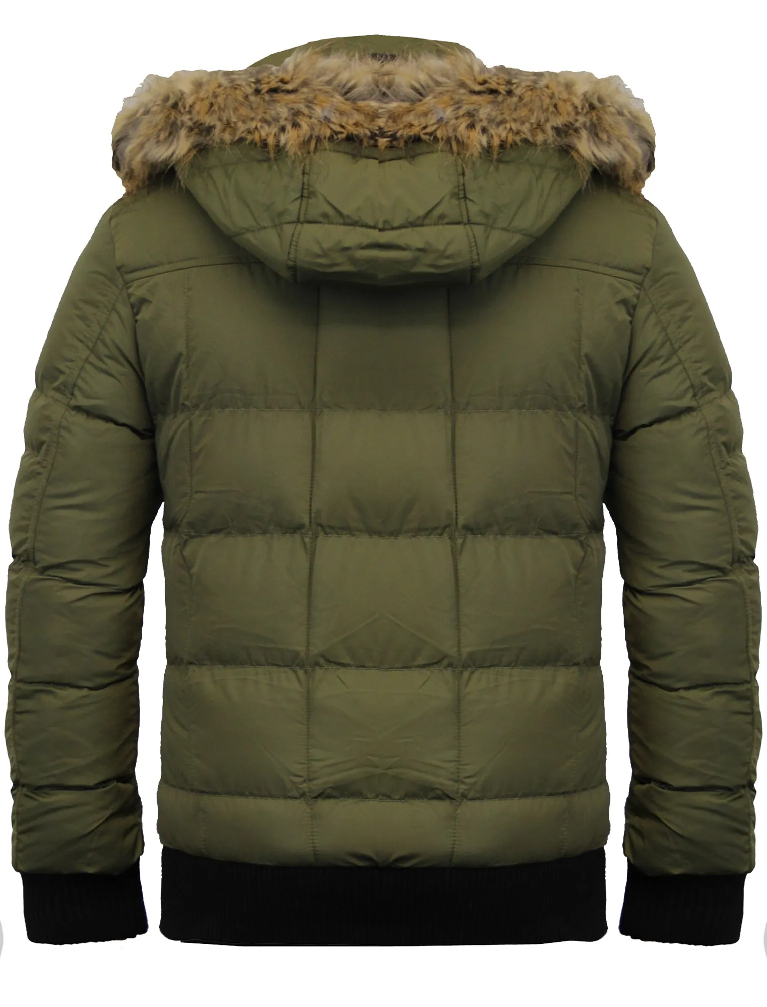 Enyo Quilted Puffer Jacket With Detachable Fur Trim Hood in Amazon Khaki - Dissident