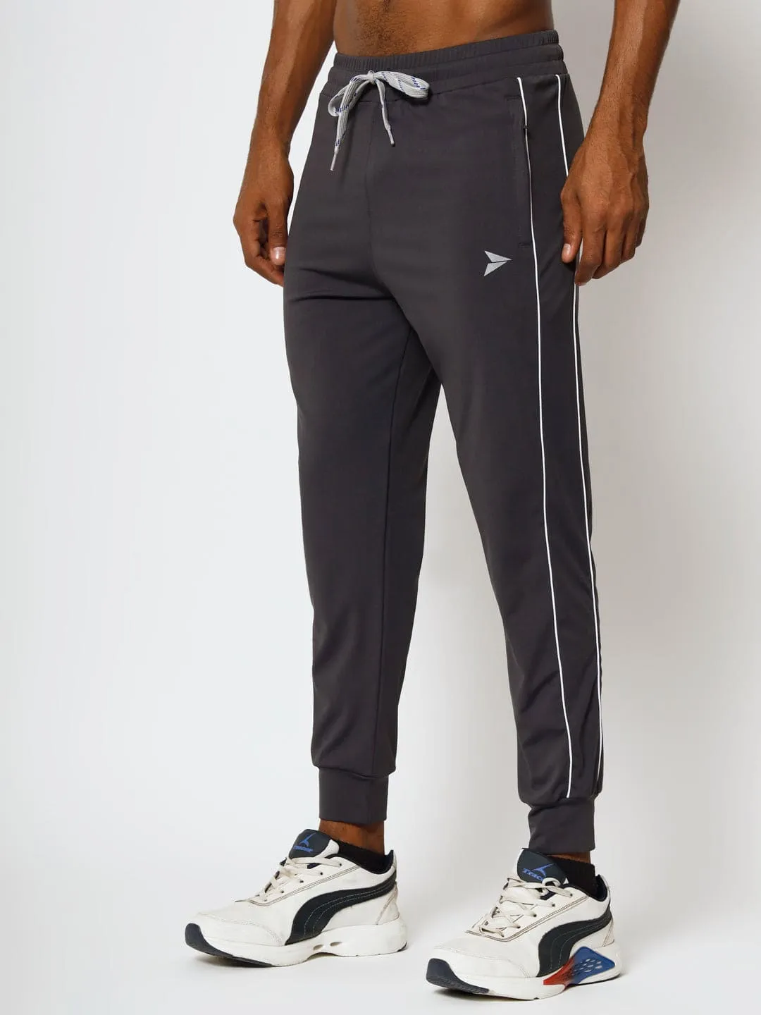 FITINC Slim Fit Dark Grey Jogger for Men with Double Piping & Zip Pockets