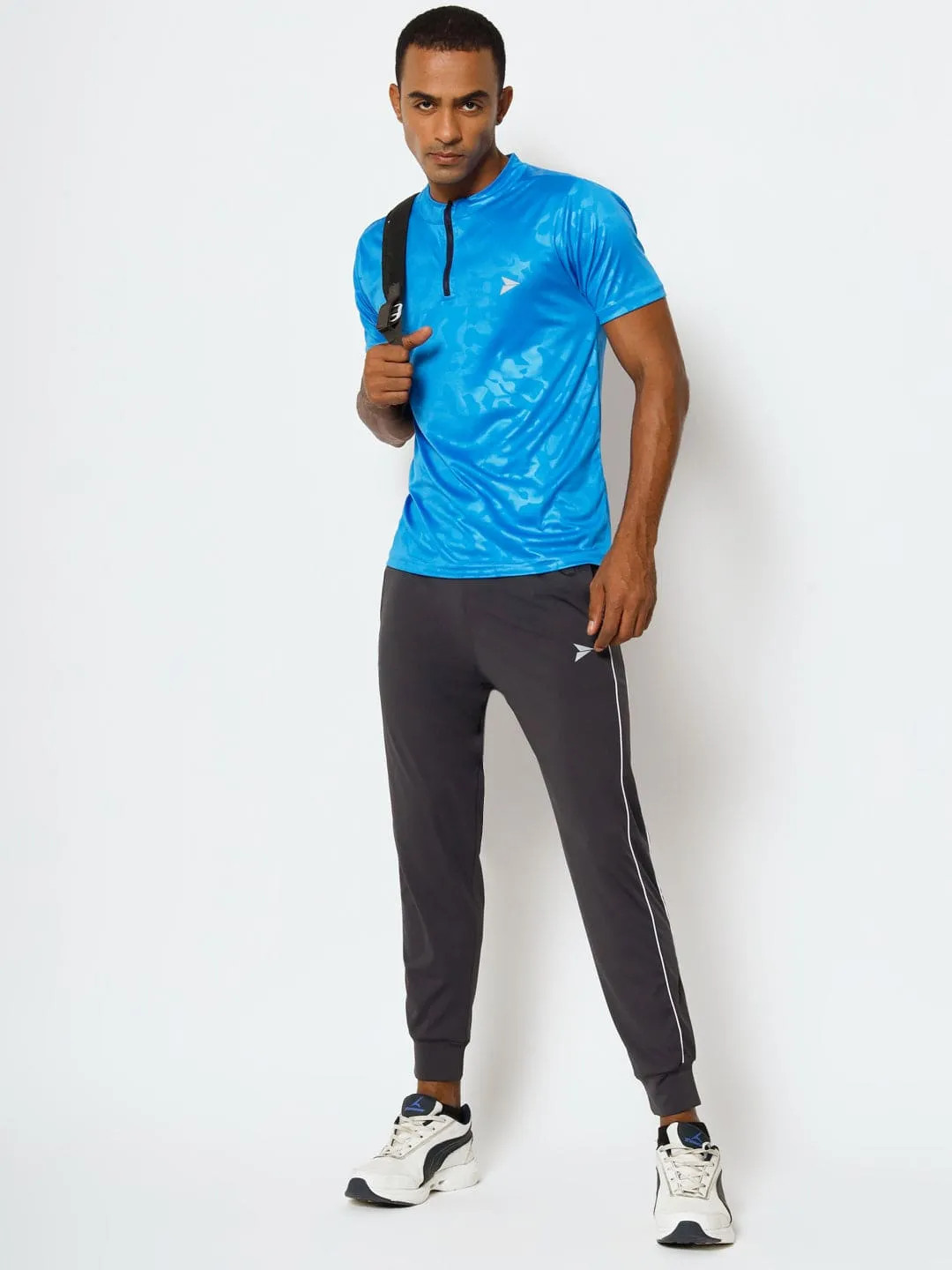 FITINC Slim Fit Dark Grey Jogger for Men with Double Piping & Zip Pockets