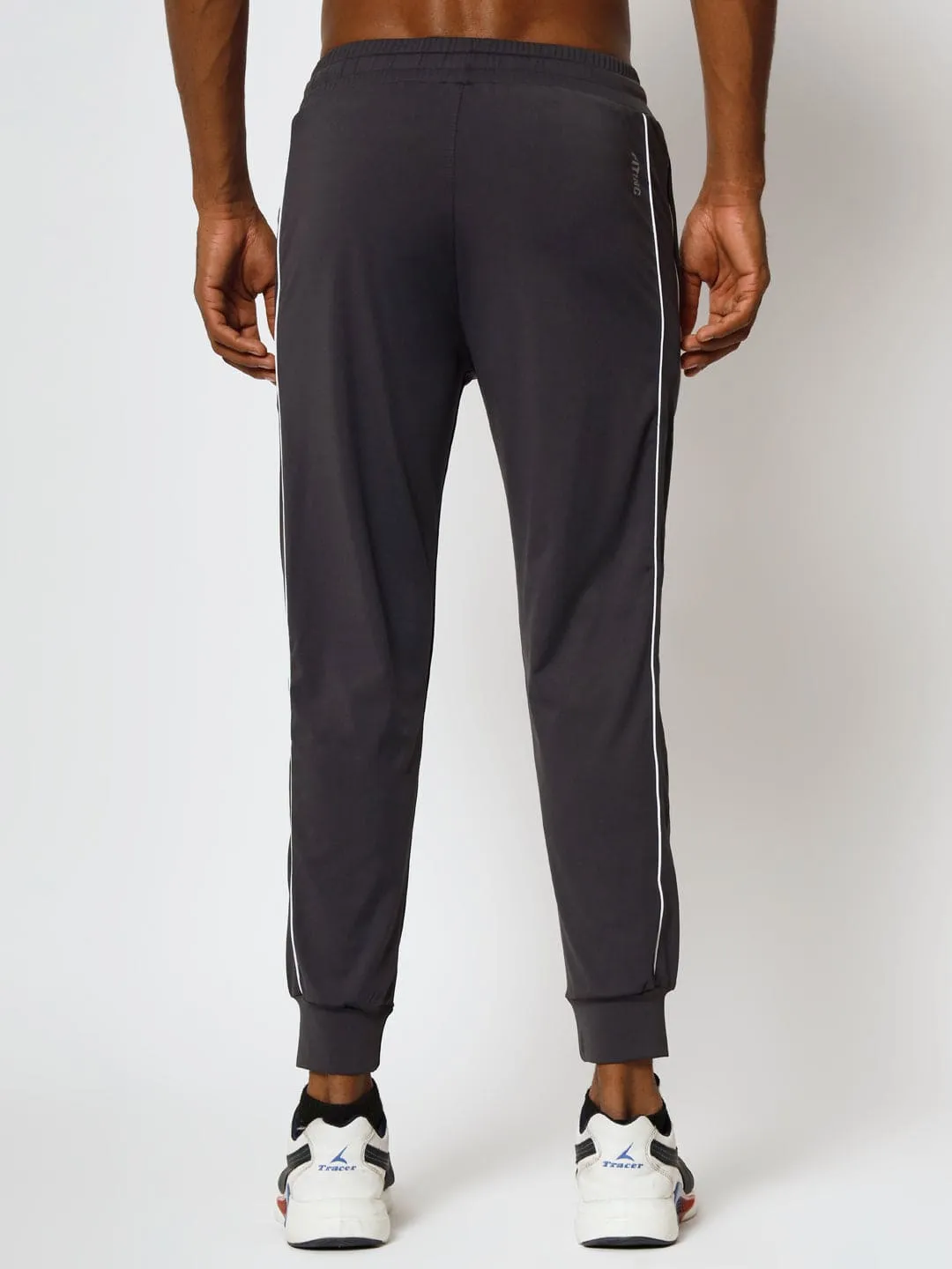 FITINC Slim Fit Dark Grey Jogger for Men with Double Piping & Zip Pockets