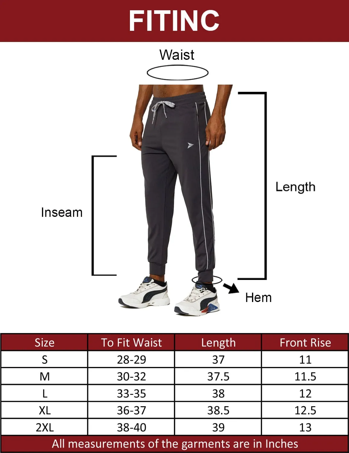 FITINC Slim Fit Dark Grey Jogger for Men with Double Piping & Zip Pockets