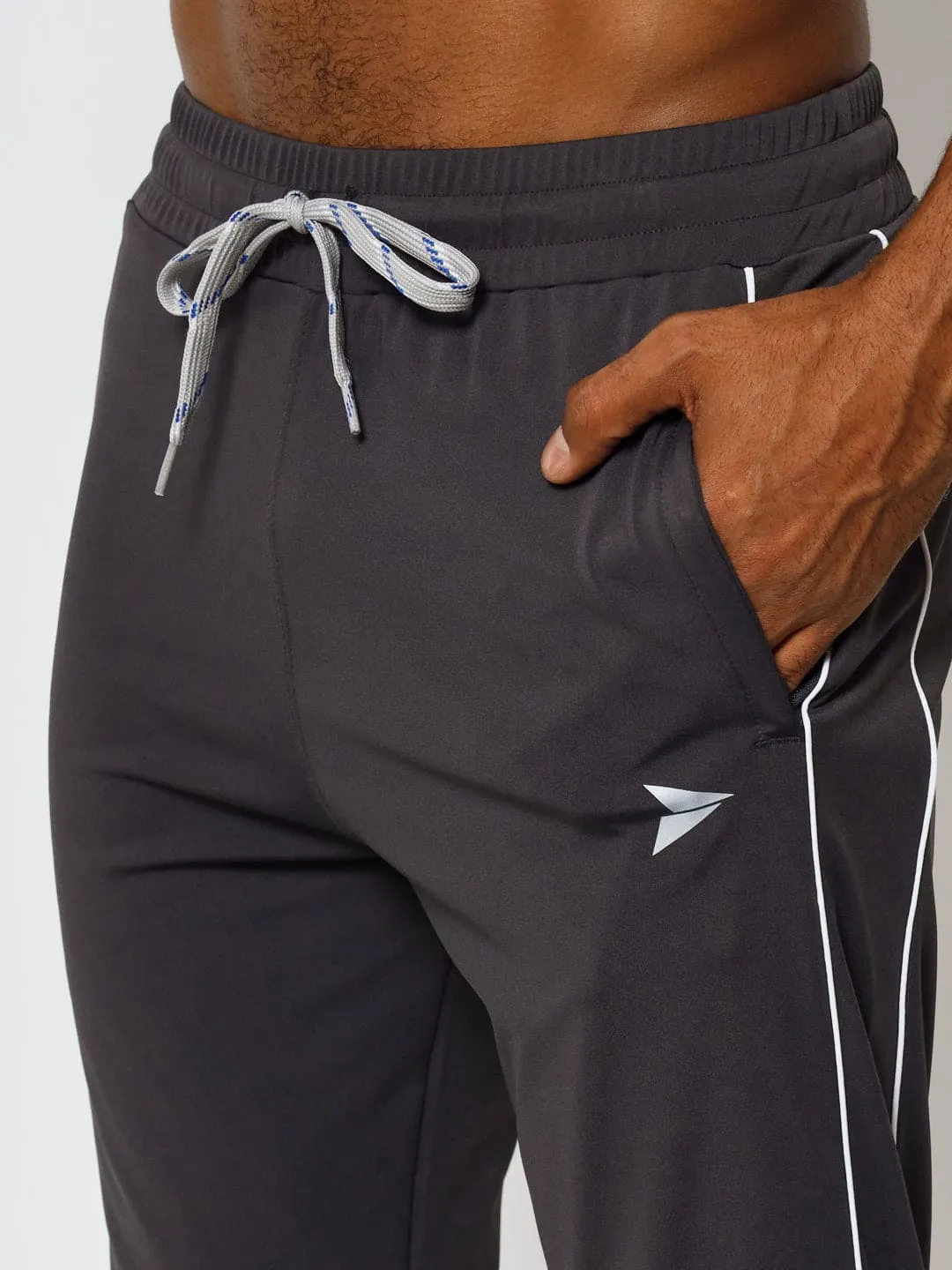 FITINC Slim Fit Dark Grey Jogger for Men with Double Piping & Zip Pockets
