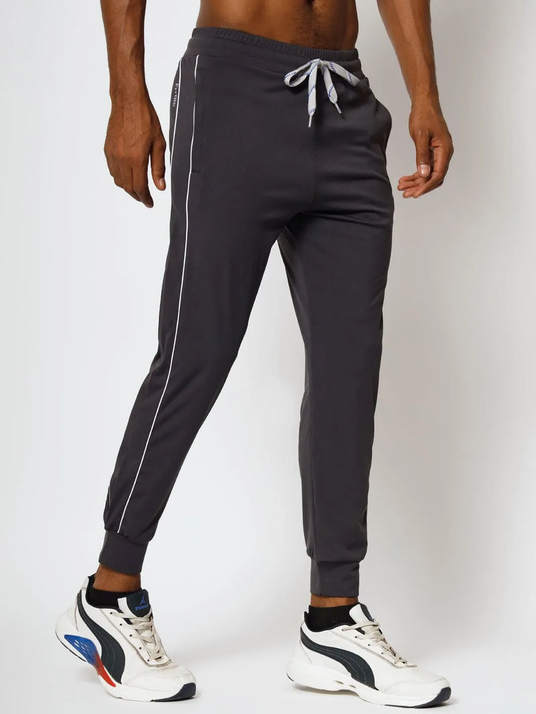 FITINC Slim Fit Dark Grey Jogger for Men with Double Piping & Zip Pockets