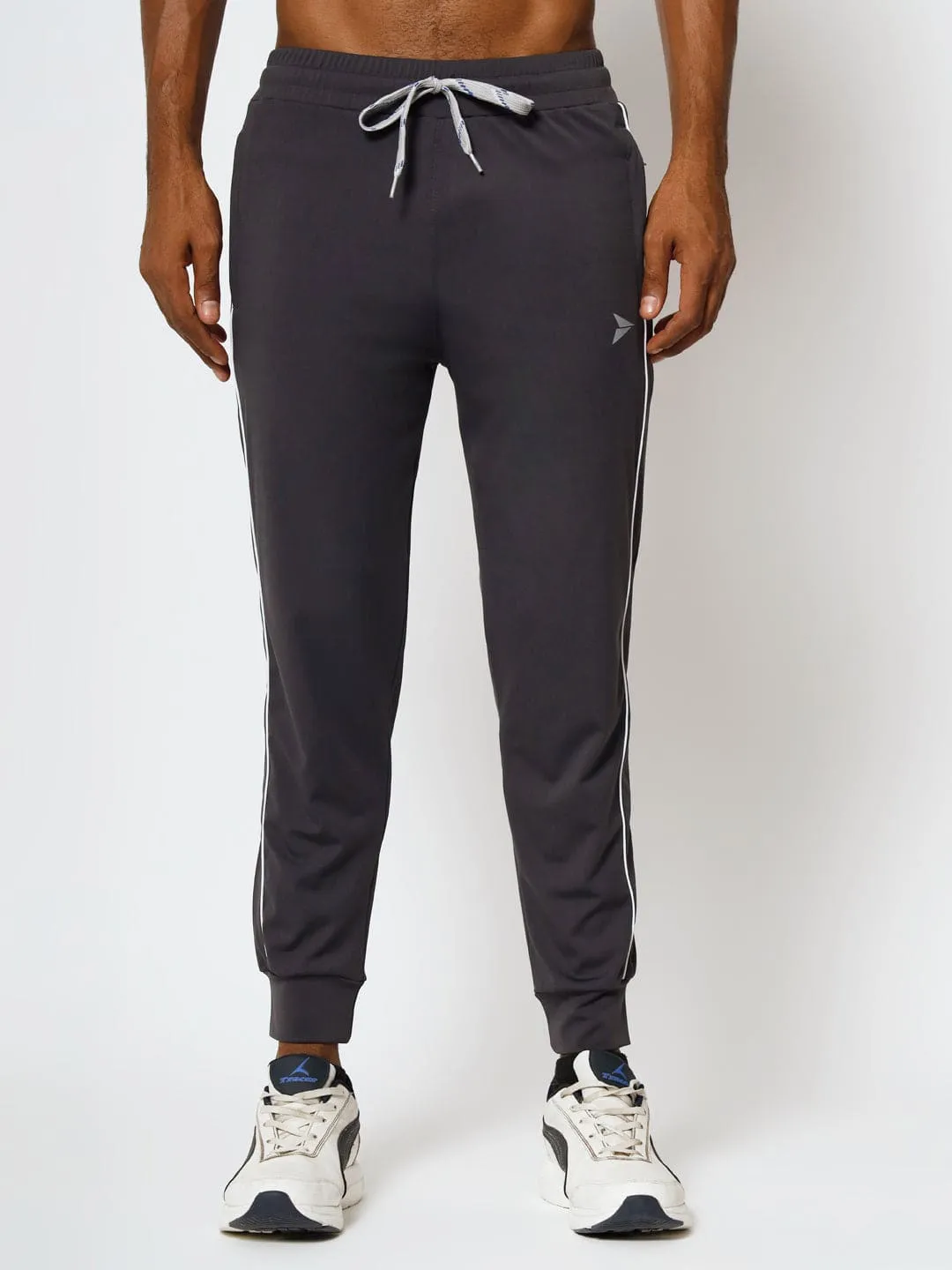 FITINC Slim Fit Dark Grey Jogger for Men with Double Piping & Zip Pockets