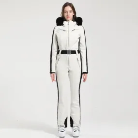 Fur Collar One-piece Ski Snow Jumpsuit Hooded Ski Outwear