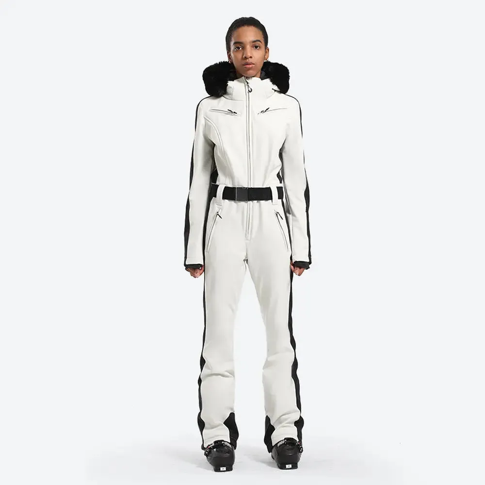 Fur Collar One-piece Ski Snow Jumpsuit Hooded Ski Outwear