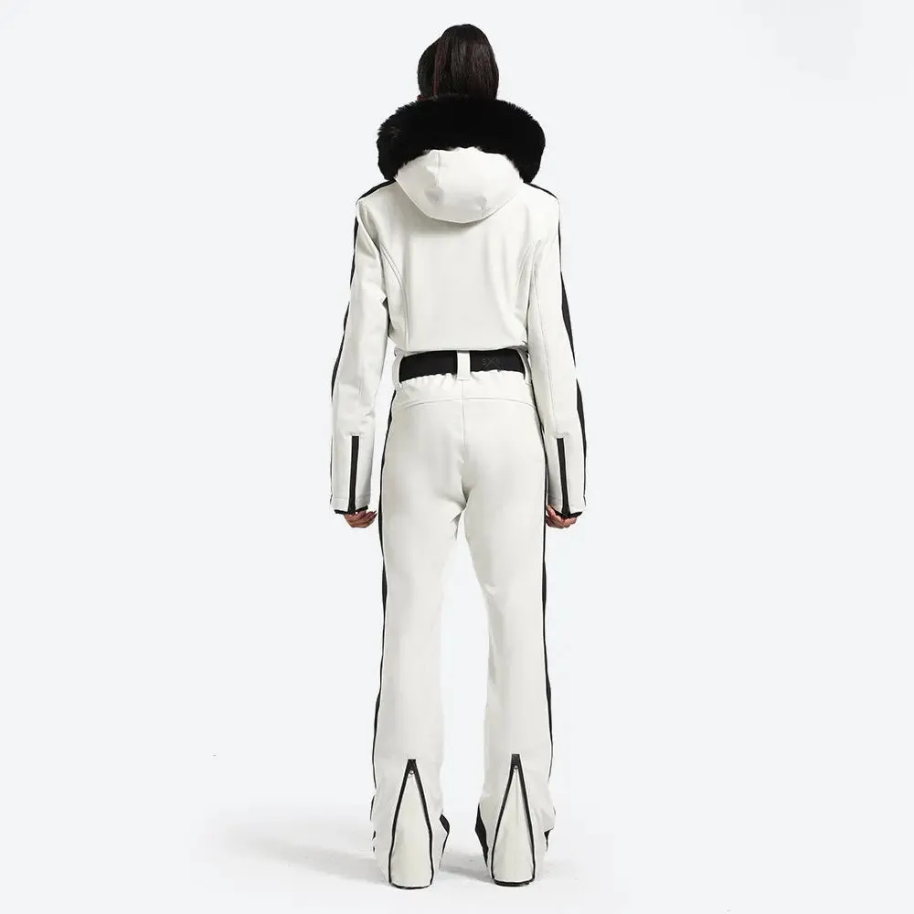 Fur Collar One-piece Ski Snow Jumpsuit Hooded Ski Outwear