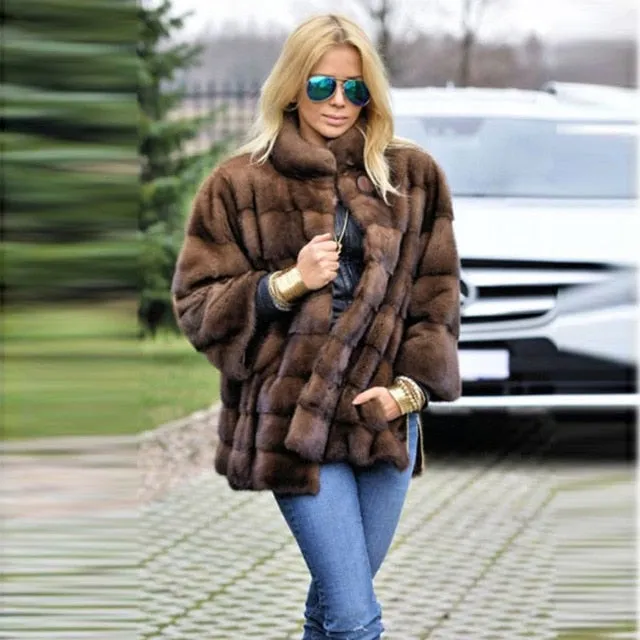 Genuine Mink Fur Stand Collar Jacket