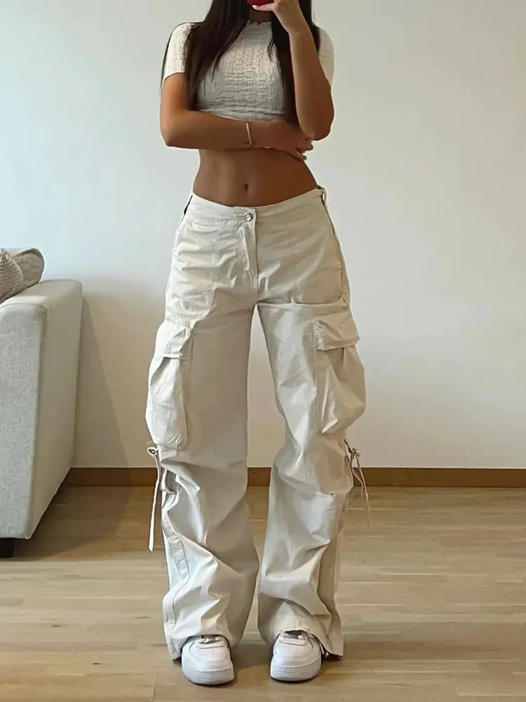 Girlary Cargos Style Parachute Pants Low Waist Women Joggers Harajuku Pockets Baggy Wide Leg Trousers y2k Streetwear Casual