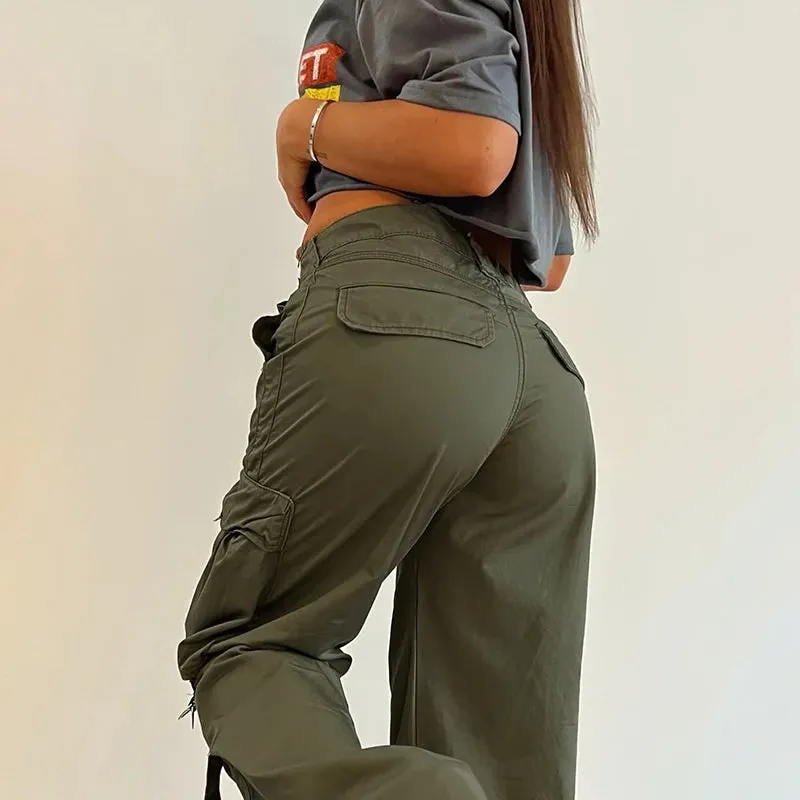 Girlary Cargos Style Parachute Pants Low Waist Women Joggers Harajuku Pockets Baggy Wide Leg Trousers y2k Streetwear Casual