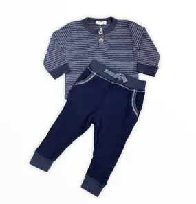 Hacci Stripe Long Sleeve Shirt & Thermal Pant Set