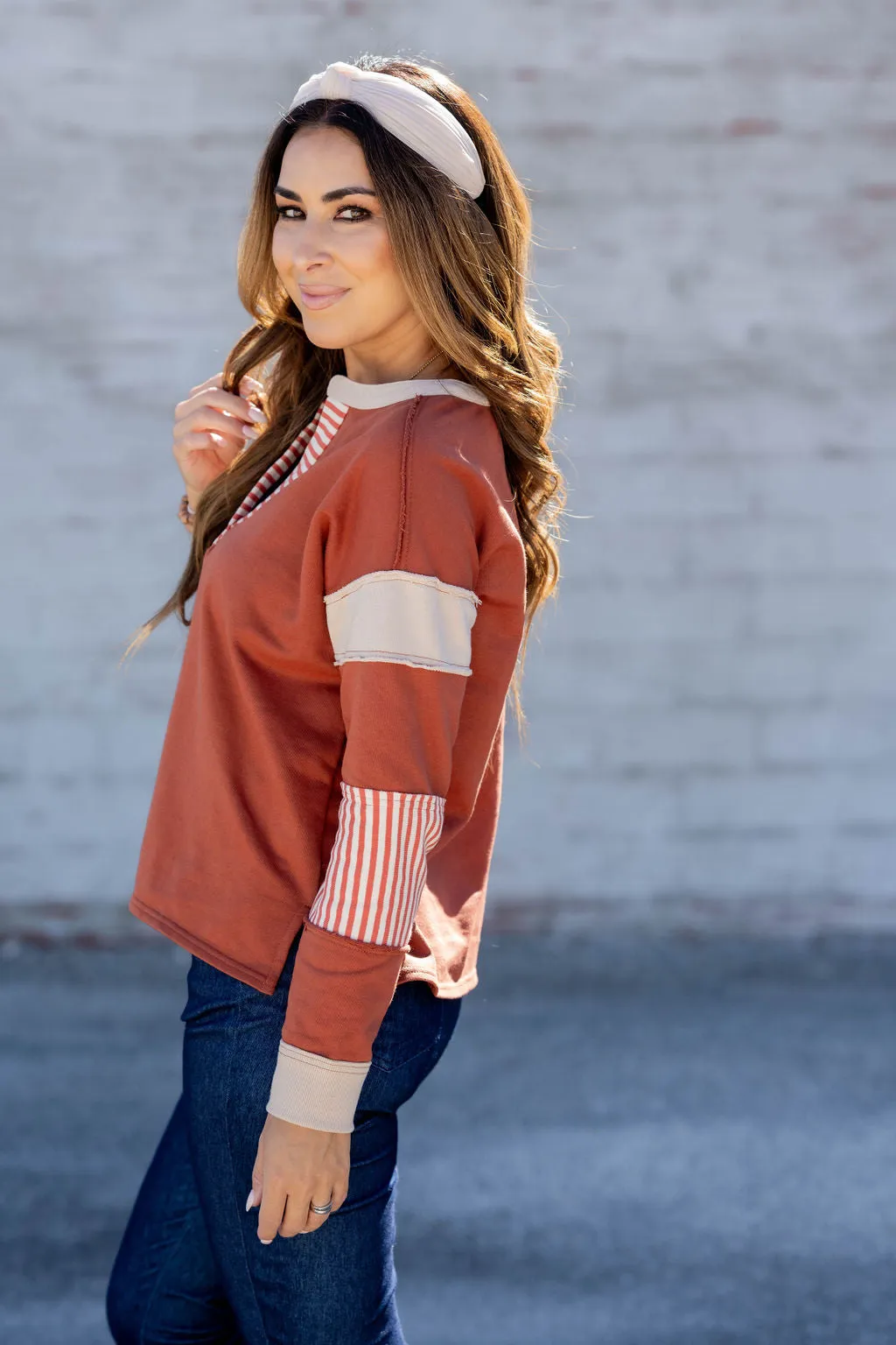 Hint Of Stripes Raw Stitched Tee