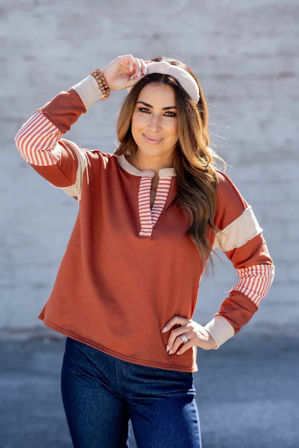 Hint Of Stripes Raw Stitched Tee