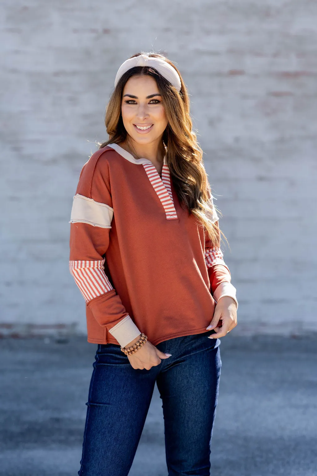 Hint Of Stripes Raw Stitched Tee