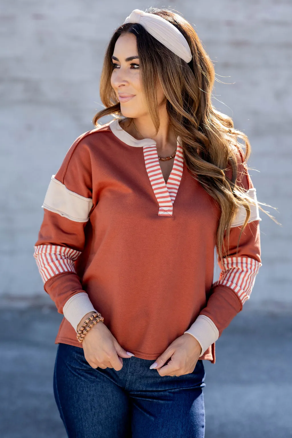 Hint Of Stripes Raw Stitched Tee