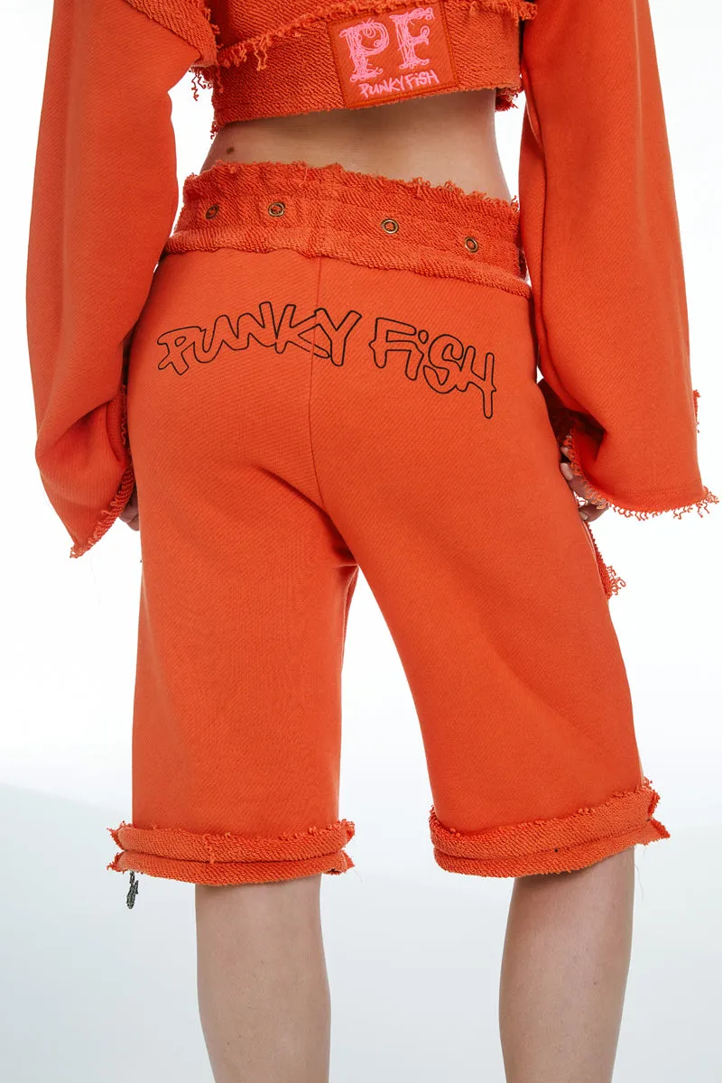 Hooded Cropped Sweatshirt and Joggers With Zipper Orange