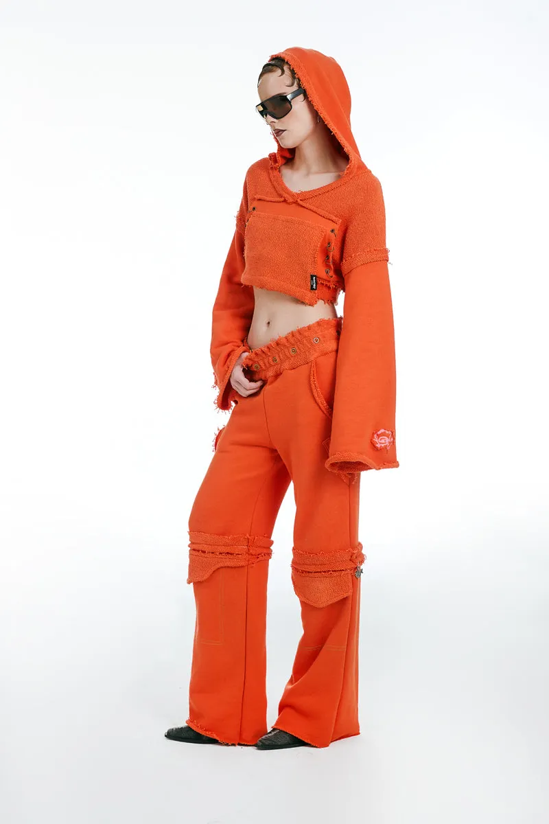 Hooded Cropped Sweatshirt and Joggers With Zipper Orange