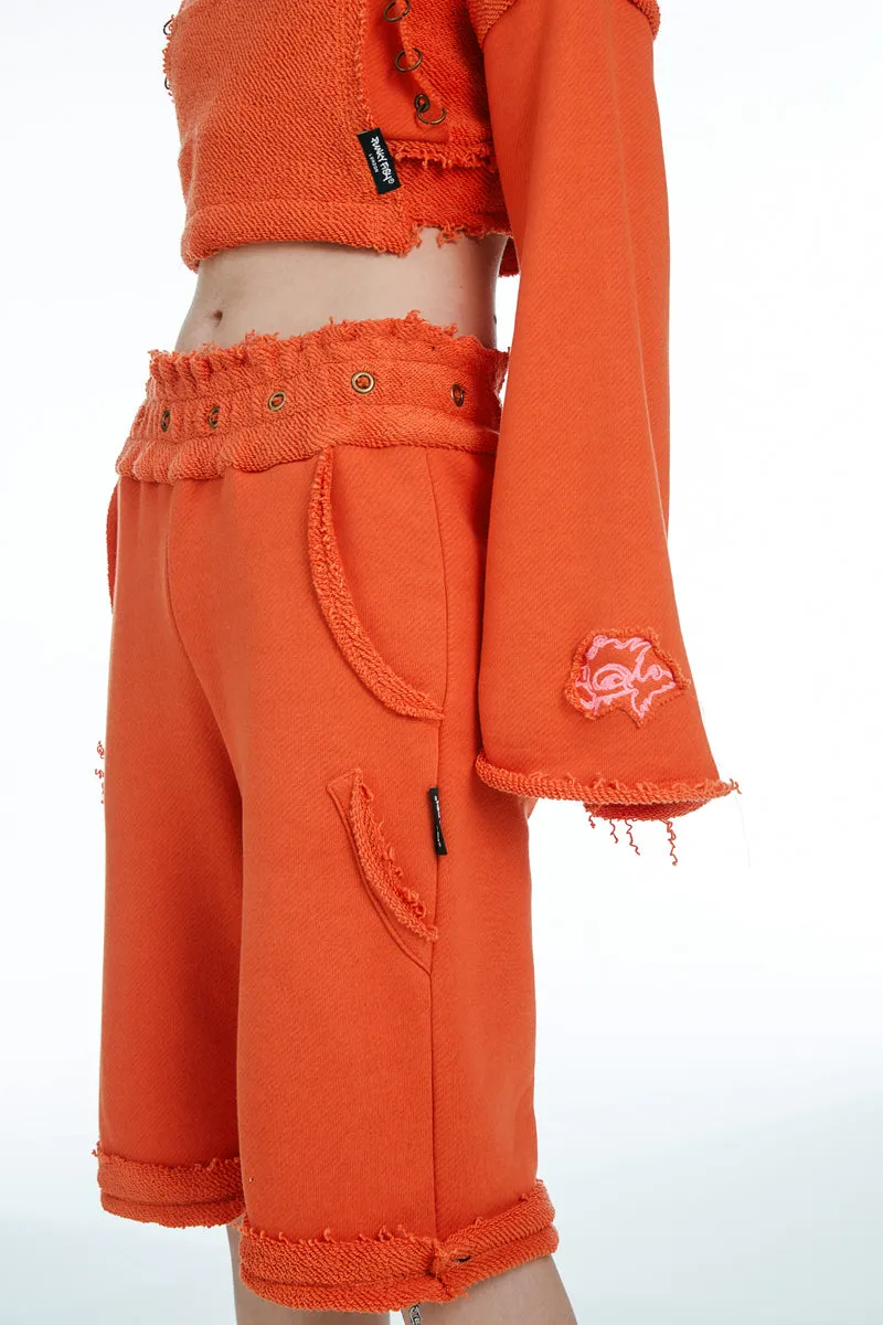 Hooded Cropped Sweatshirt and Joggers With Zipper Orange