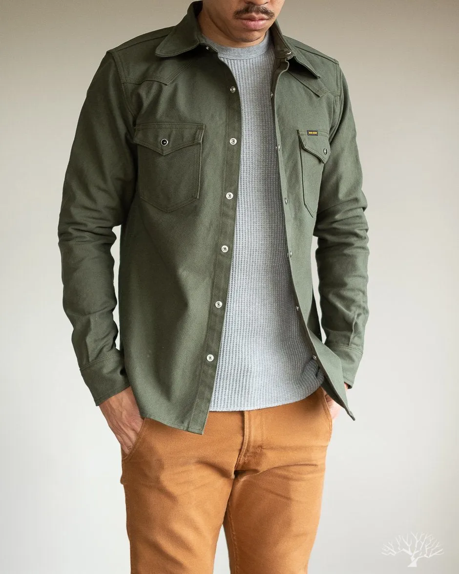 IHSH-235-OLV - Military Serge Western Shirt - Olive