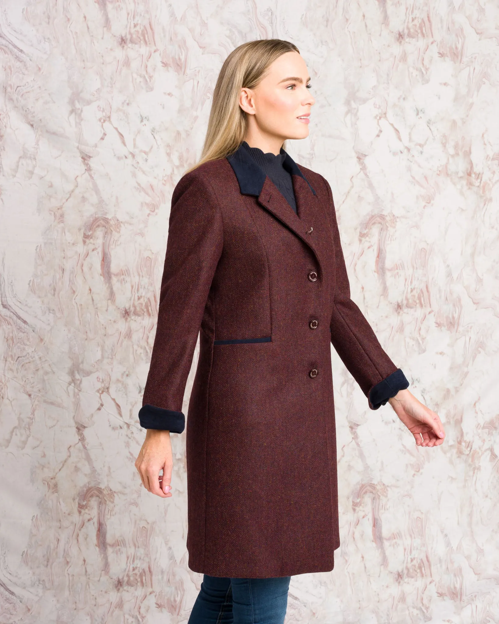 Isabella Tweed Coat - Berry Herringbone