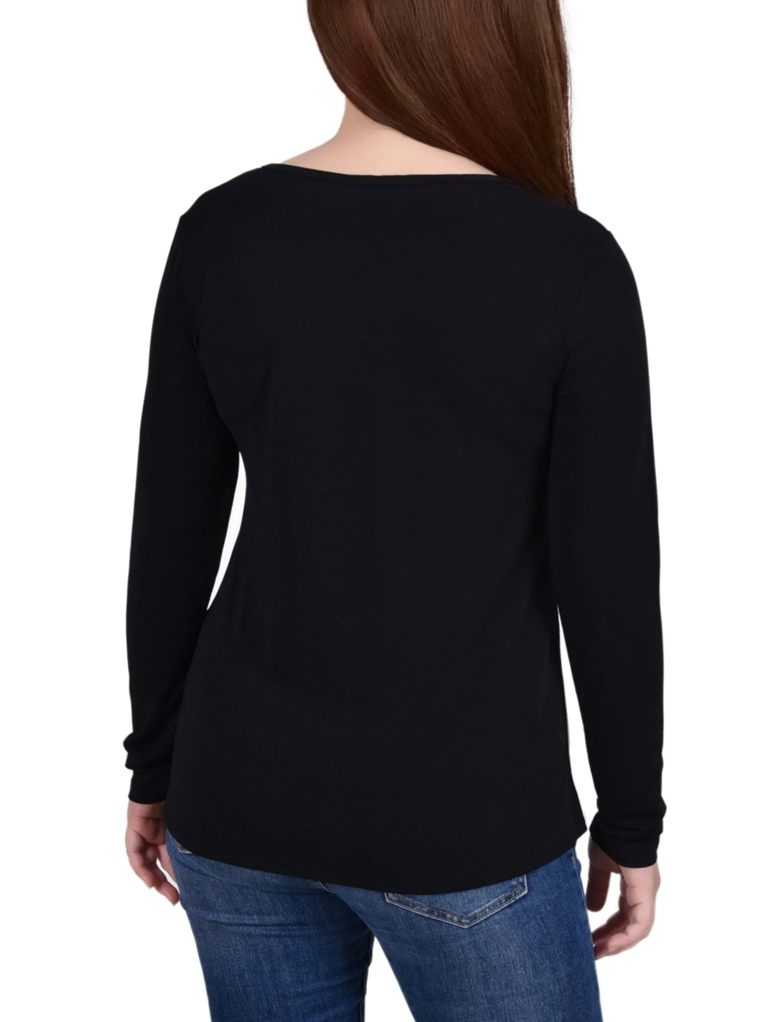 Ivory Long Sleeve Studded Colorblocked Split Neck Top