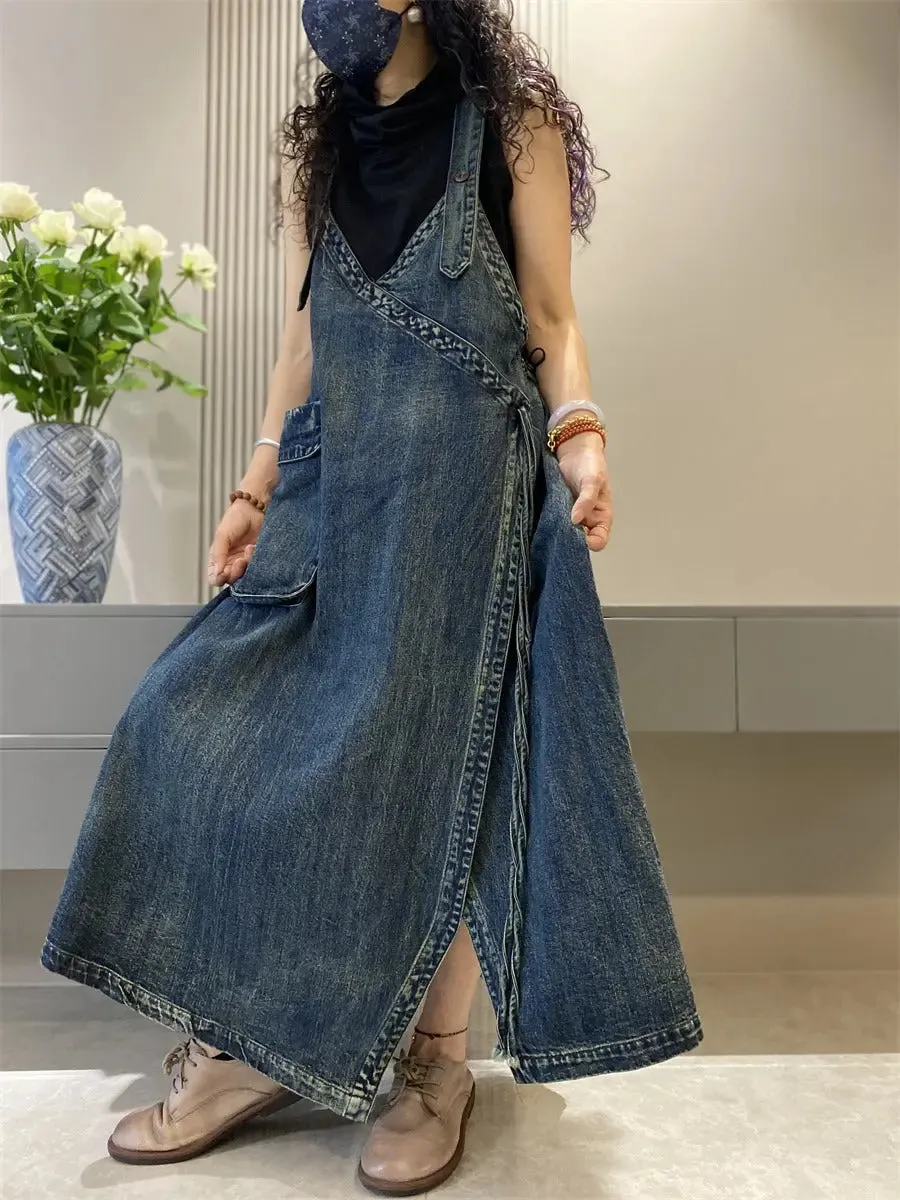 jean overall dress long denim jumper dress women's jean overall dress