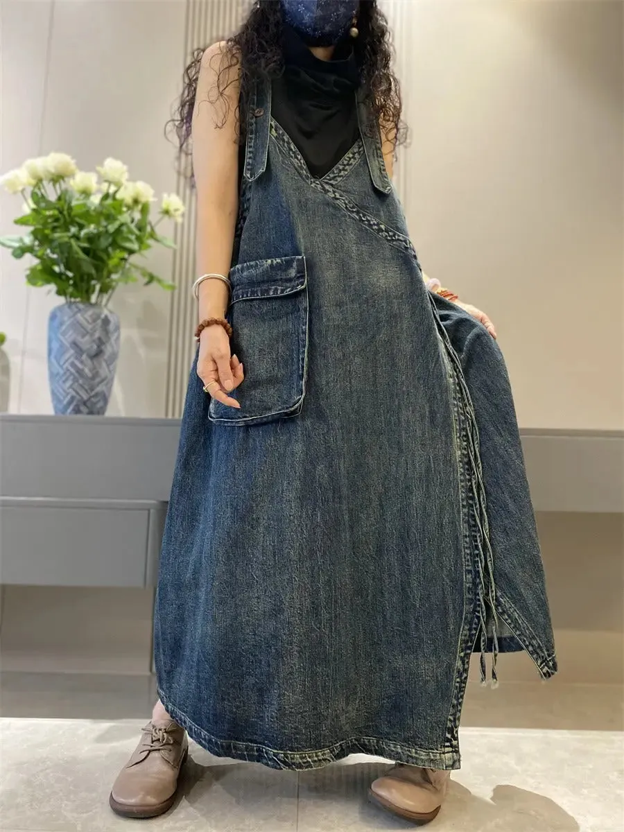 jean overall dress long denim jumper dress women's jean overall dress