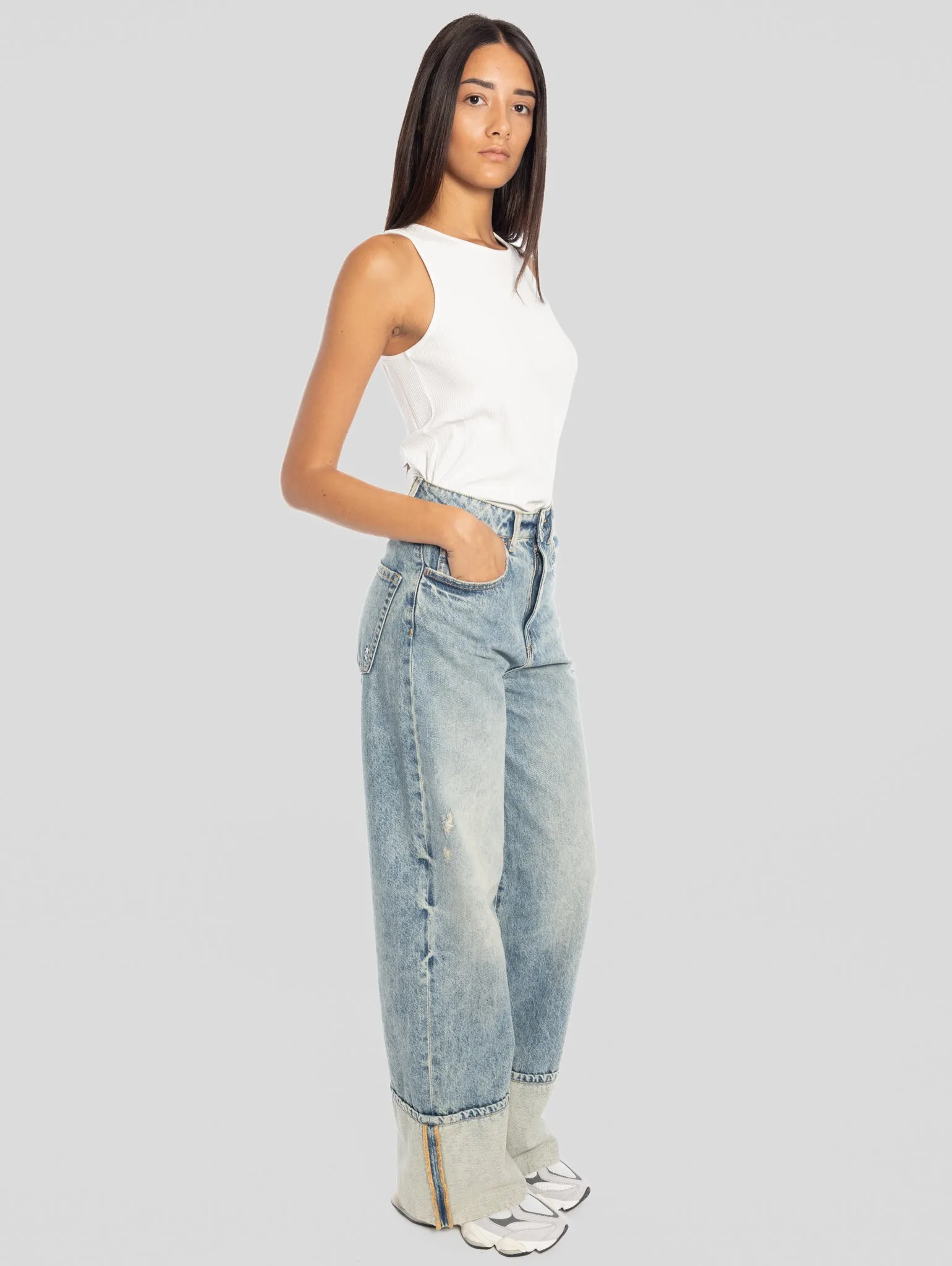 Jeans Kiki Wide Leg con Maxi Risvolto Blu