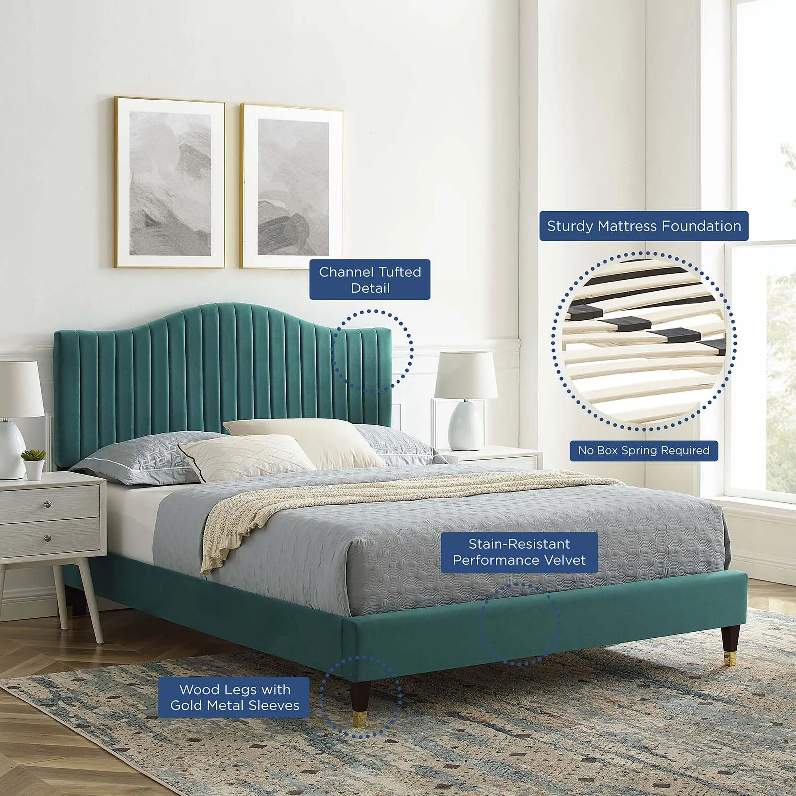Juniper Channel  Tufted Performance Velvet Platform Bed