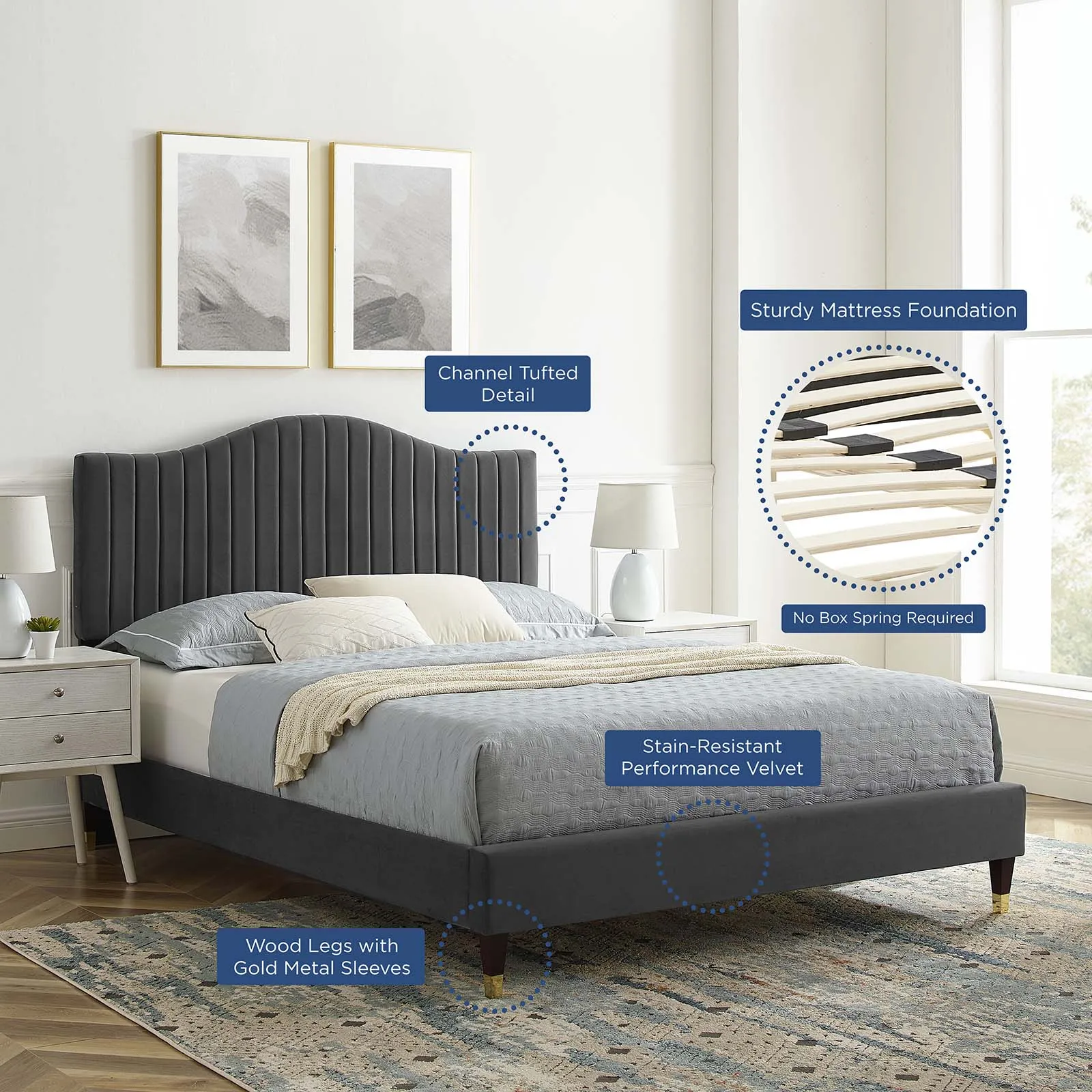 Juniper Channel  Tufted Performance Velvet Platform Bed