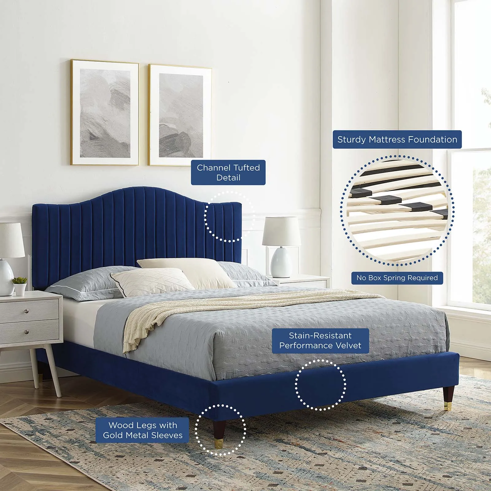 Juniper Channel  Tufted Performance Velvet Platform Bed