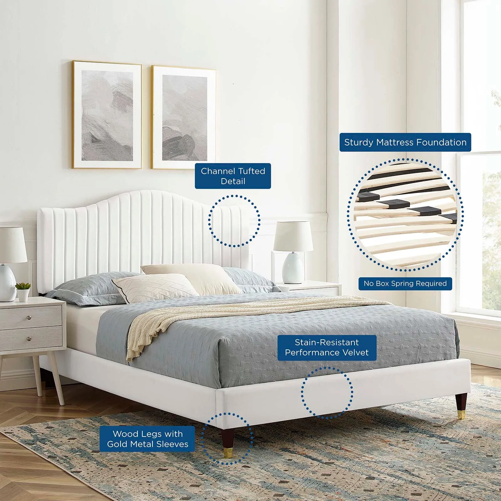 Juniper Channel  Tufted Performance Velvet Platform Bed