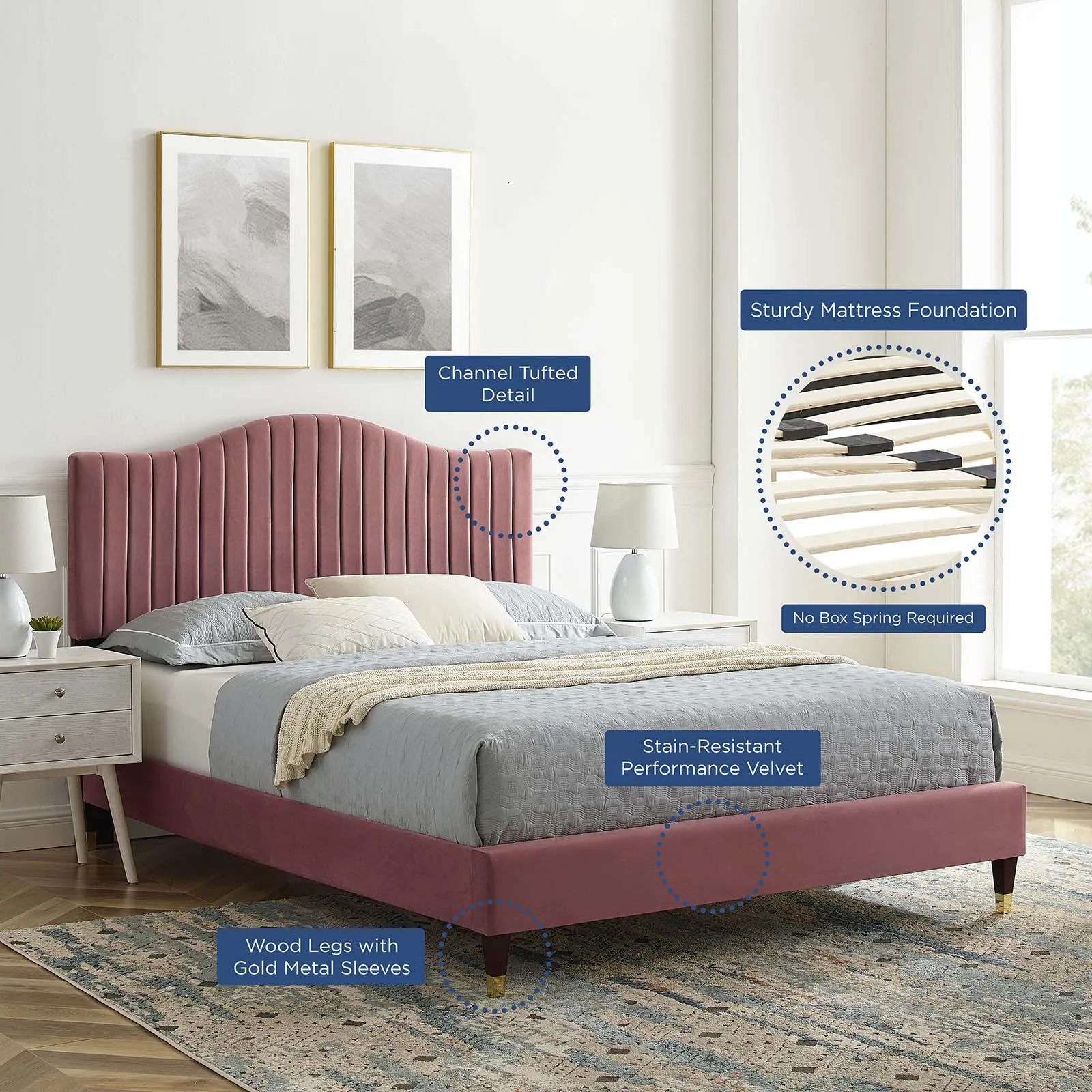 Juniper Channel  Tufted Performance Velvet Platform Bed